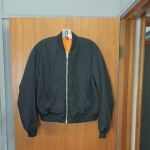 Black Bomber Jacket with Orange Lining